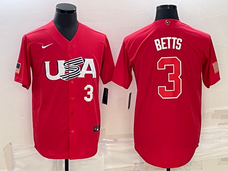 Men 2023 World Cub USA 3 Betts Red Nike MLB Jersey6